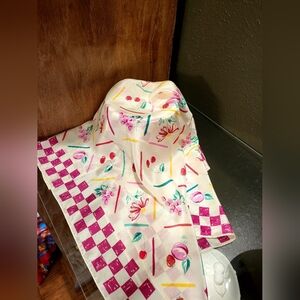 60s 28" Square Silk Scarf Ivory/Pink Fruit Design